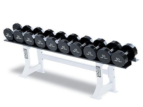 Factory photo of a Refurbished Hammer Strength Single Tier 5 pair Dumbbell Rack with Saddles