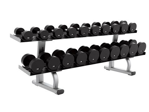 Factory photo of a Refurbished Life Fitness Signature 2 tier 10 pair Dumbbell Rack with Saddles