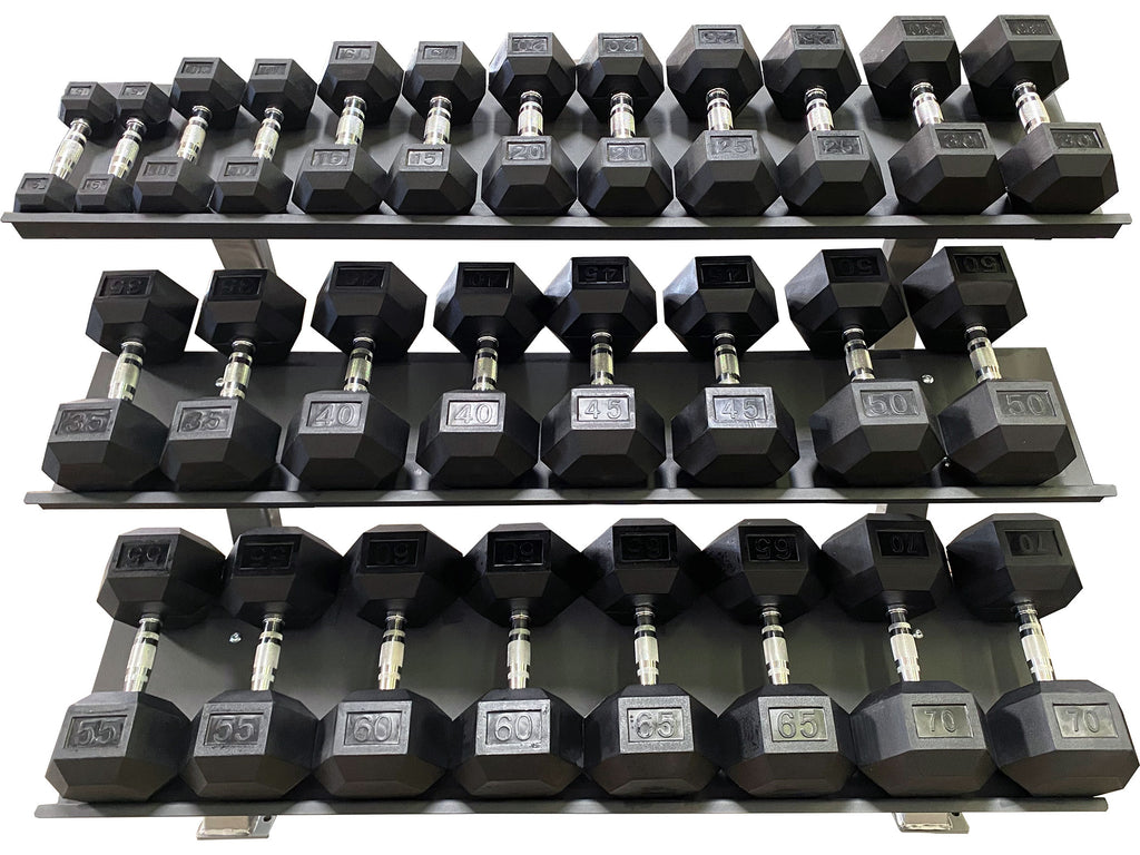 New Sportgear Rubber Hex Dumbbell Set 5 75 lbs On Rack