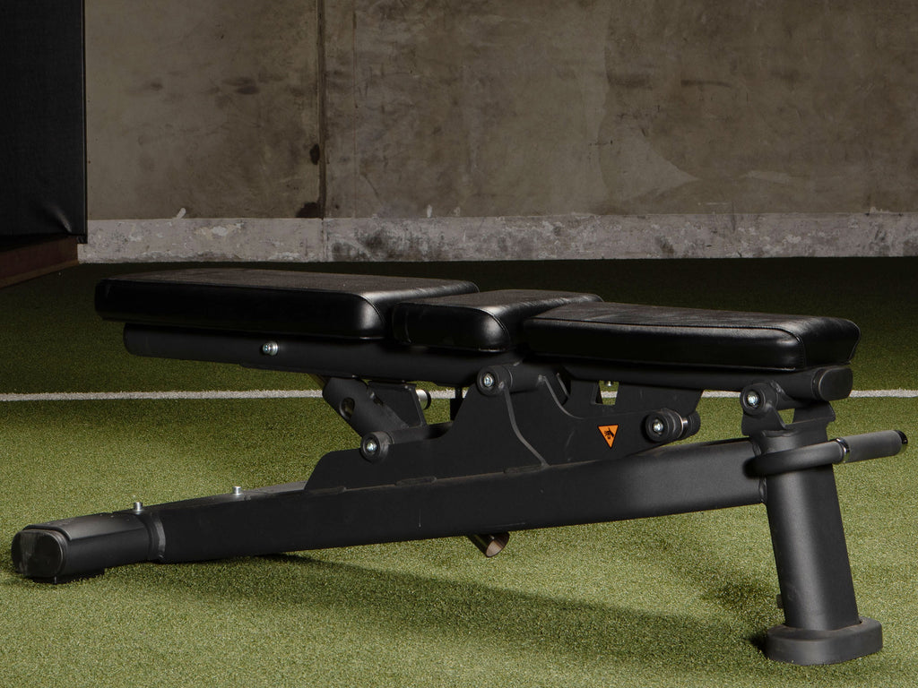 Black Sportgear 0-70 Adjustable Bench in the Global Fitness Gym - Down Position
