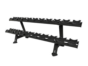 Factory photo of a New Torque 2 tier 10 pair Dumbbell Rack with saddles